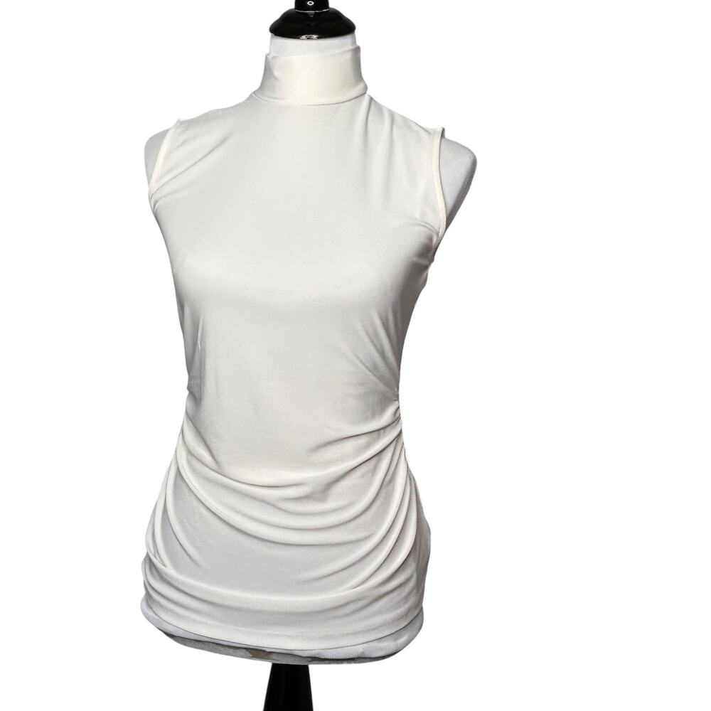 Dennis Basso Top Women XXS Italia Knit Cream Mock Neck Sleeveless Layering Chic